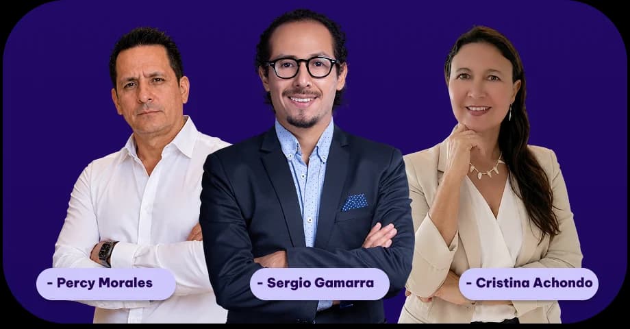 Percy Morales, Sergio Gamarra y Cristina Achondo, invitados del episodio del podcast de App2Grow sobre coaching ejecutivo y liderazgo