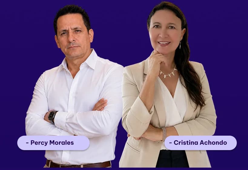 Percy Morales, coach ejecutivo transformacional, y Cristina Achondo, psicóloga especialista en terapia de pareja, invitados del podcast de App2Grow sobre bienestar y liderazgo